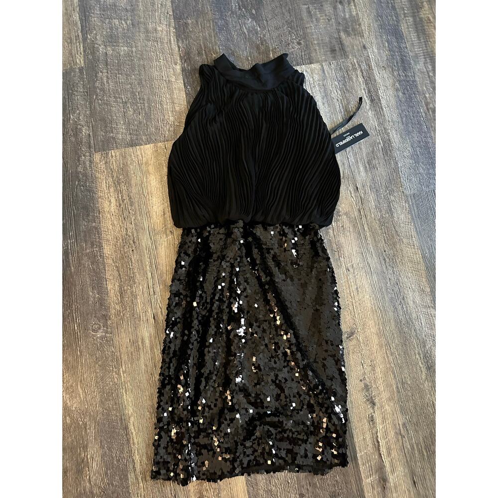 Karl Lagerfeld Paris Women's Black Mixed-Media Sequined Dress Size 6 - Picture 4 of 6